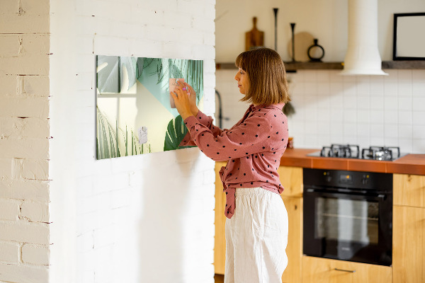 Decoratief glazen wandbord beschrijfbaar en magnetisch Stijlvol memobord met planten