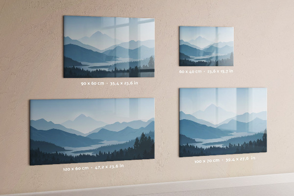 Decoratief glazen wandbord beschrijfbaar en magnetisch Een landschap met een plek voor herinneringen.