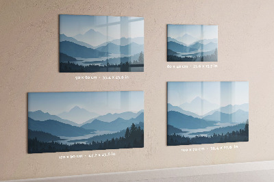 Decoratief glazen wandbord beschrijfbaar en magnetisch Een landschap met een plek voor herinneringen.