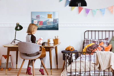 Decoratief glazen wandbord beschrijfbaar en magnetisch Een landschap met een plek voor herinneringen.