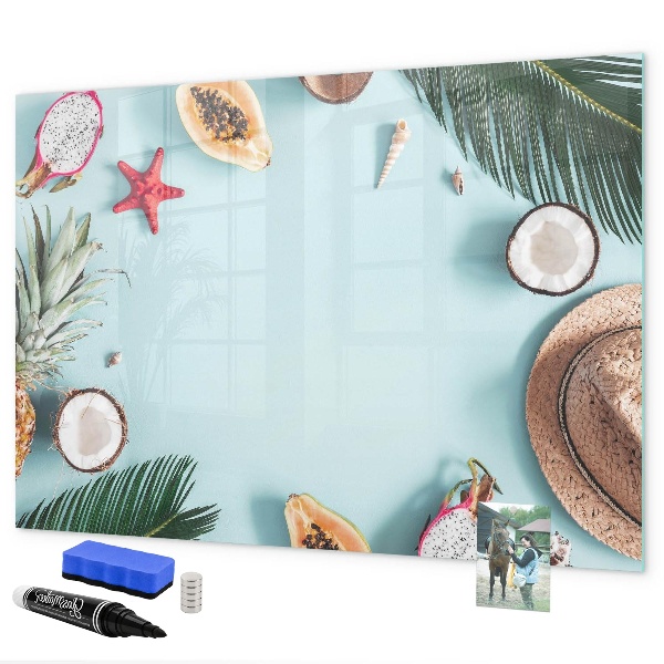 Memobord van glas met print inclusief neodymium magneten Herinneringen tegen een kleurrijke zeeachtergrond