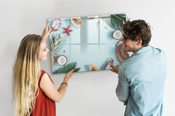 Memobord van glas met print inclusief neodymium magneten Herinneringen tegen een kleurrijke zeeachtergrond