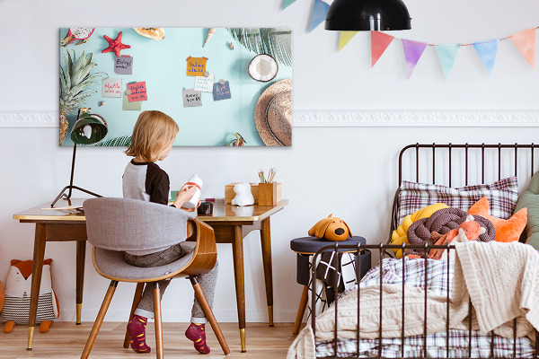 Memobord van glas met print inclusief neodymium magneten Herinneringen tegen een kleurrijke zeeachtergrond