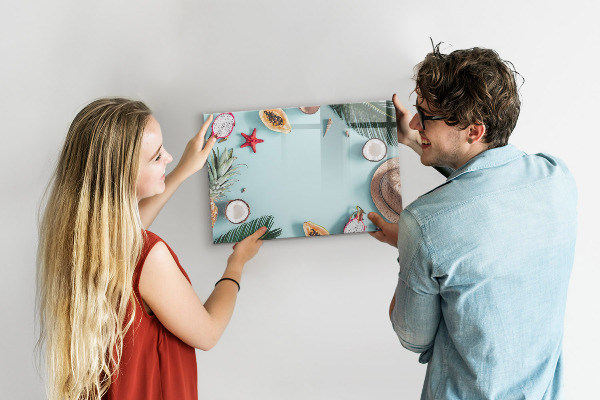 Memobord van glas met print inclusief neodymium magneten Herinneringen tegen een kleurrijke zeeachtergrond