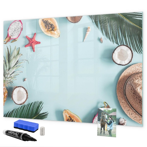 Memobord van glas met print inclusief neodymium magneten Herinneringen tegen een kleurrijke zeeachtergrond