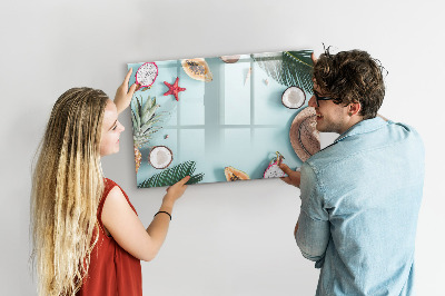 Memobord van glas met print inclusief neodymium magneten Herinneringen tegen een kleurrijke zeeachtergrond