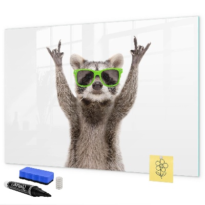 Decoratief glazen wandbord beschrijfbaar en magnetisch Blije wasbeer met foto's