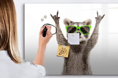 Decoratief glazen wandbord beschrijfbaar en magnetisch Blije wasbeer met foto's