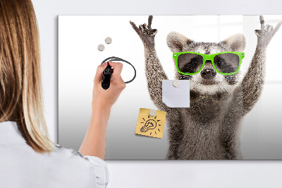 Decoratief glazen wandbord beschrijfbaar en magnetisch Blije wasbeer met foto's