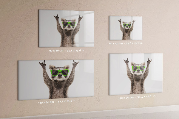 Decoratief glazen wandbord beschrijfbaar en magnetisch Blije wasbeer met foto's