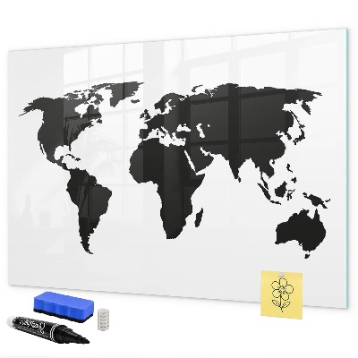 Memobord van glas met print inclusief neodymium magneten Een wereldkaart met herdenkingsplaatsen.