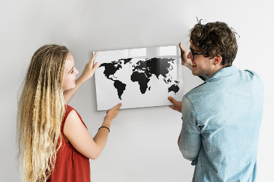 Memobord van glas met print inclusief neodymium magneten Een wereldkaart met herdenkingsplaatsen.