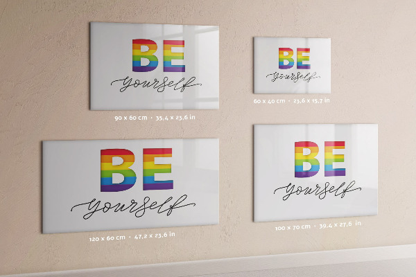 Decoratief glazen wandbord beschrijfbaar en magnetisch Wees jezelf en deel momenten.