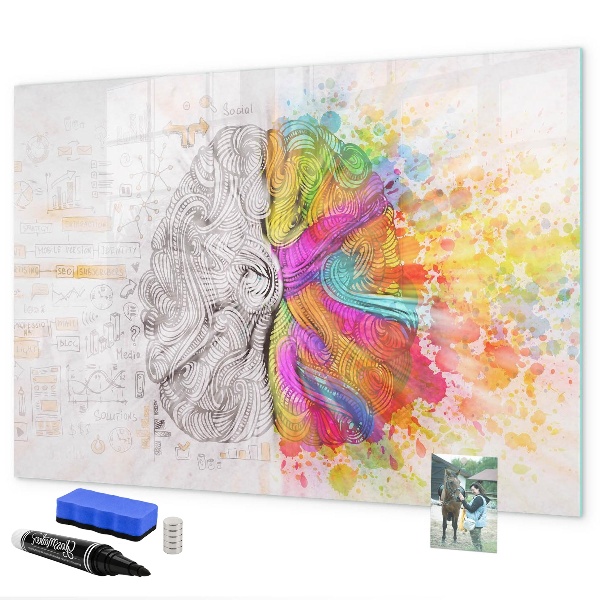Decoratief glazen wandbord beschrijfbaar en magnetisch Een creatieve ruimte voor herinneringen en ideeën.