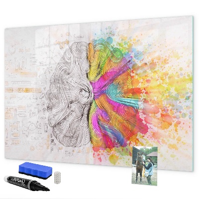 Decoratief glazen wandbord beschrijfbaar en magnetisch Een creatieve ruimte voor herinneringen en ideeën.