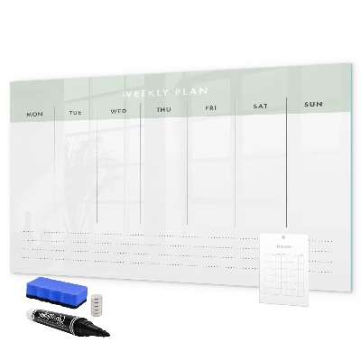 Memobord van glas met print inclusief neodymium magneten Weekplanning met ruimte voor foto's