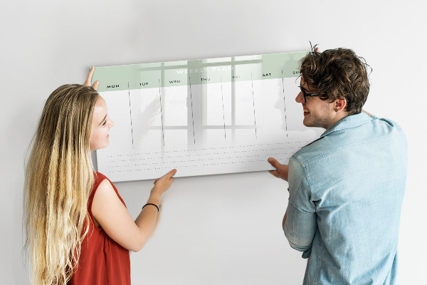 Memobord van glas met print inclusief neodymium magneten Weekplanning met ruimte voor foto's