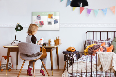 Memobord van glas met print inclusief neodymium magneten Weekplanning met ruimte voor foto's