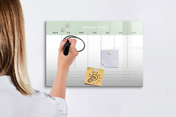 Memobord van glas met print inclusief neodymium magneten Weekplanning met ruimte voor foto's