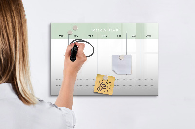 Memobord van glas met print inclusief neodymium magneten Weekplanning met ruimte voor foto's