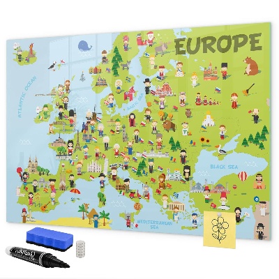 Decoratief glazen wandbord beschrijfbaar en magnetisch Interactieve kaart van Europa om uw reizen te markeren.