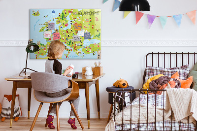 Decoratief glazen wandbord beschrijfbaar en magnetisch Interactieve kaart van Europa om uw reizen te markeren.