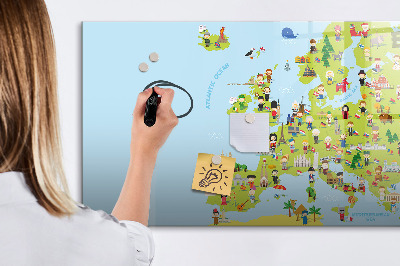 Decoratief glazen wandbord beschrijfbaar en magnetisch Interactieve kaart van Europa om uw reizen te markeren.