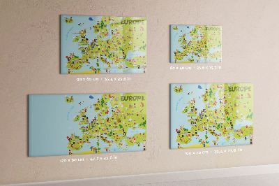 Decoratief glazen wandbord beschrijfbaar en magnetisch Interactieve kaart van Europa om uw reizen te markeren.