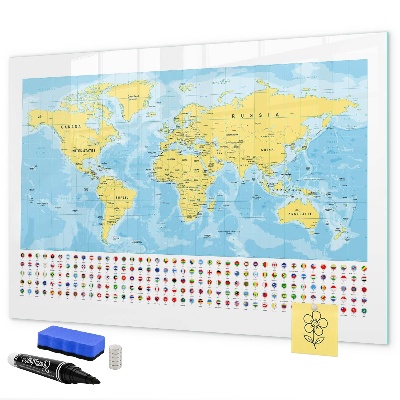 Memobord van glas met print inclusief neodymium magneten Een wereldkaart voor personalisatie en herinneringen.
