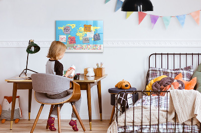 Decoratief glazen wandbord beschrijfbaar en magnetisch Wereldkaart met fotolocaties