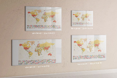 Decoratief glazen wandbord beschrijfbaar en magnetisch Wereldkaart voor fotopersonalisatie