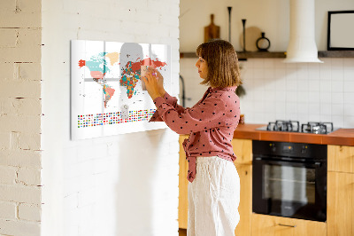 Decoratief glazen wandbord beschrijfbaar en magnetisch Interactieve wereldkaart met foto's
