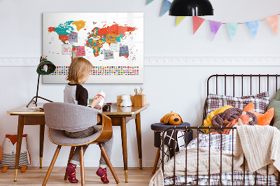 Decoratief glazen wandbord beschrijfbaar en magnetisch Interactieve wereldkaart met foto's