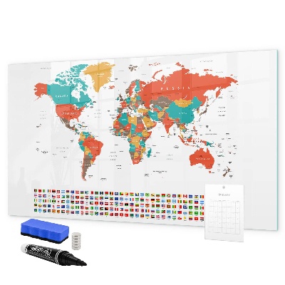 Decoratief glazen wandbord beschrijfbaar en magnetisch Interactieve wereldkaart met foto's