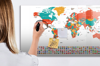 Decoratief glazen wandbord beschrijfbaar en magnetisch Interactieve wereldkaart met foto's