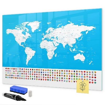 Memobord van glas met print inclusief neodymium magneten Wereldkaart met fotolocaties