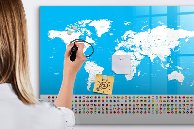 Memobord van glas met print inclusief neodymium magneten Wereldkaart met fotolocaties
