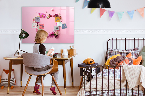 Decoratief glazen wandbord beschrijfbaar en magnetisch Creatief moodboard voor foto's en notities