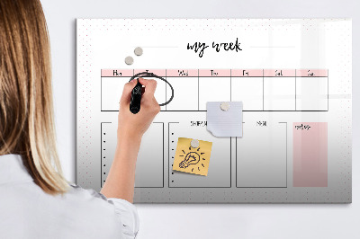 Memobord van glas met print inclusief neodymium magneten Weekplanner met ruimte voor foto's