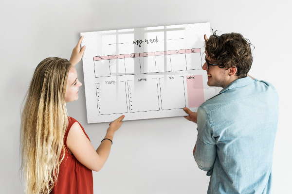 Memobord van glas met print inclusief neodymium magneten Weekplanner met ruimte voor foto's