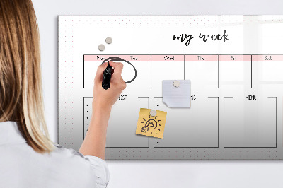 Memobord van glas met print inclusief neodymium magneten Weekplanner met ruimte voor foto's