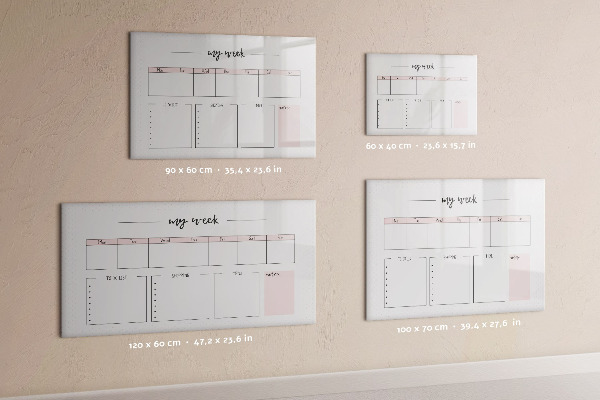 Memobord van glas met print inclusief neodymium magneten Weekplanner met ruimte voor foto's