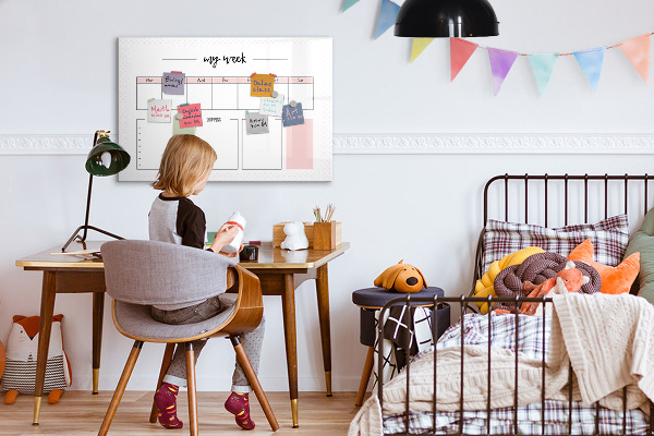 Memobord van glas met print inclusief neodymium magneten Weekplanner met ruimte voor foto's