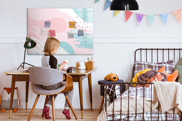 Decoratief glazen wandbord beschrijfbaar en magnetisch Creatief moodboard voor foto's en notities