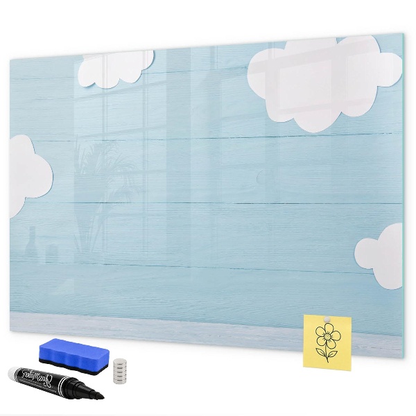 Memobord van glas met print inclusief neodymium magneten Plezier met wolken en foto's