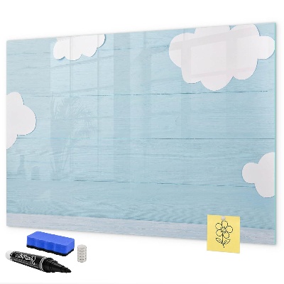 Memobord van glas met print inclusief neodymium magneten Plezier met wolken en foto's
