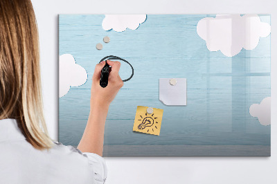 Memobord van glas met print inclusief neodymium magneten Plezier met wolken en foto's