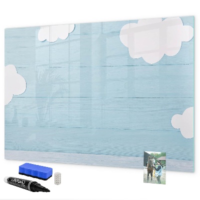 Memobord van glas met print inclusief neodymium magneten Plezier met wolken en foto's