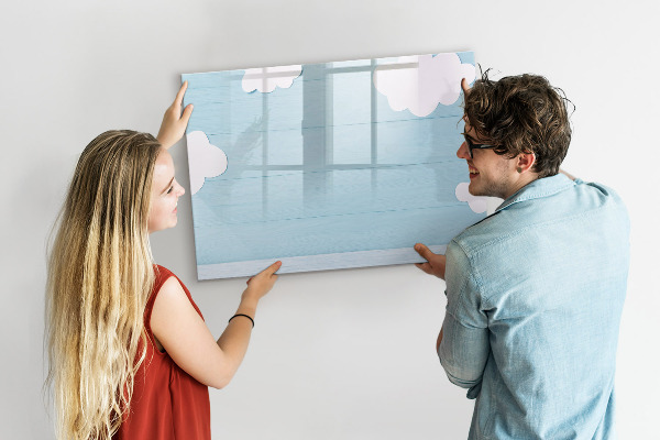 Memobord van glas met print inclusief neodymium magneten Plezier met wolken en foto's