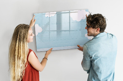 Memobord van glas met print inclusief neodymium magneten Plezier met wolken en foto's